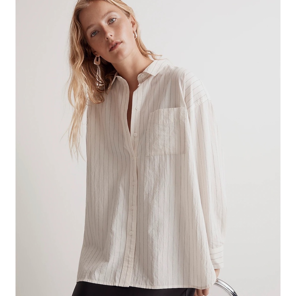 Madewell Signature Poplin Oversized Button-Up Shirt in Stripe Small